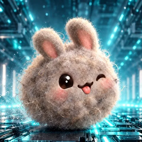 ID photo of the dust bunny, winking, tongue out